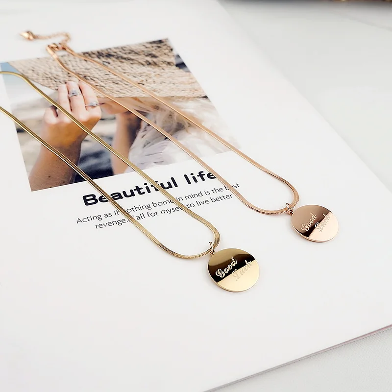 Korean personality fashion titanium steel letter pendant snake bone chain necklace wild trend round card short necklace
Korean personality fashion titanium steel letter pendant snake bone chain necklace wild trend round card short necklace
