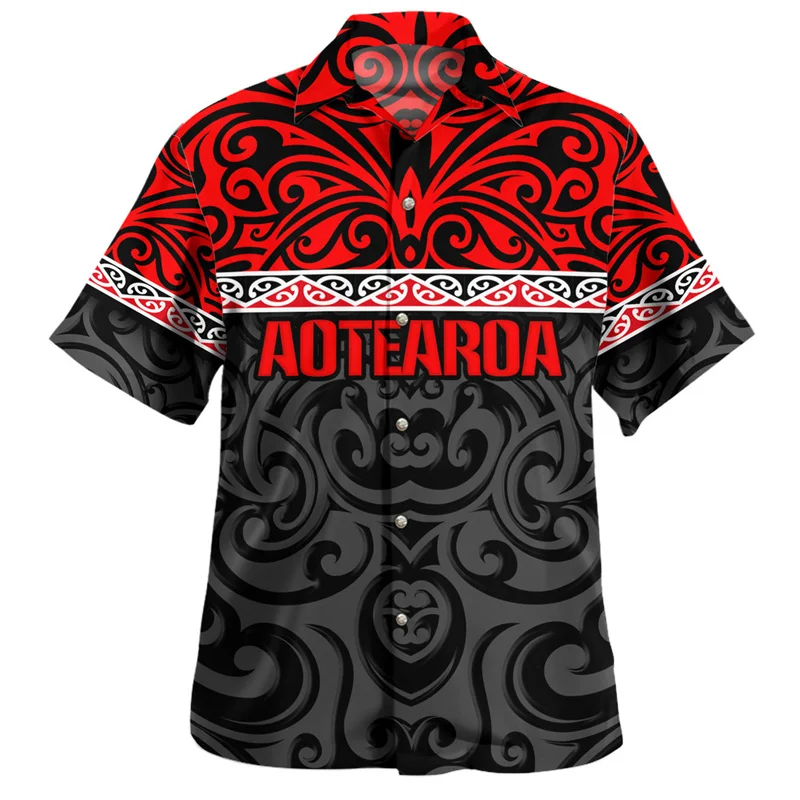 

New Zealand Aotearoa 3d Printed Shirt For Men Polynesia Pattern Hawaiian Shirts Summer Beach Short Sleeves Street Lapel Blouses