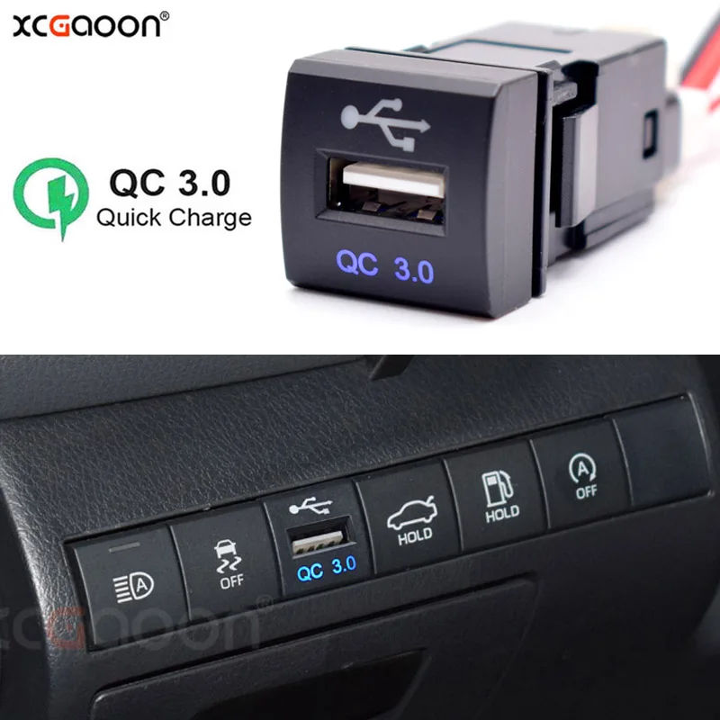 

12V 22x22mm USB QC3.0 Mobile Phone Quick Car Charger for Toyota Camry Corolla Rav4 Prado 2019 2020 2021
