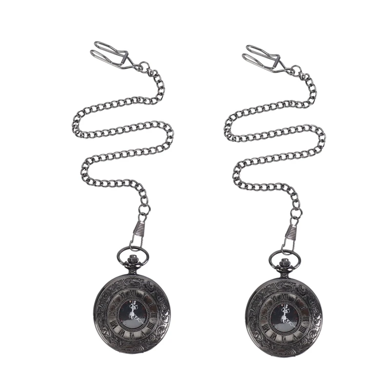 2X Vintage Steampunk Black Roman Numerals Necklace Quartz Pendant Pocket Watch Gift
2X Vintage Steampunk Black Roman Numerals Necklace Quartz Pendant Pocket Watch Gift