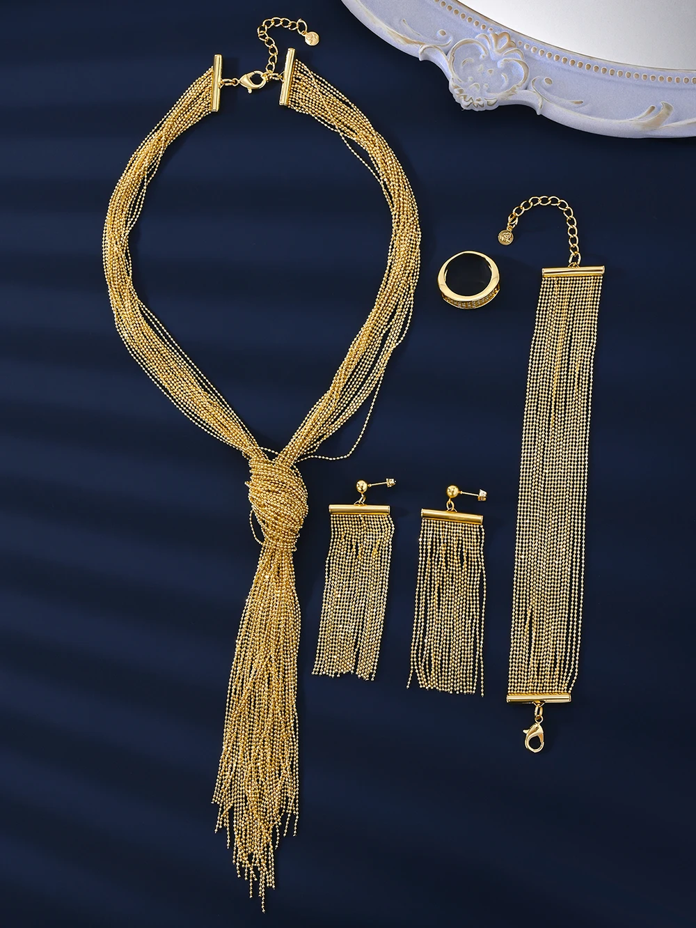 Set of 5pcs Golden Tassel Jewelry Set Is a Luxurious and Charming Party Pendant for Women, a Dubai Necklace, Jewelry 3 Mallzona Sed12e658dffb491ba2775c8cbc44be21C Set of 5pcs Golden Tassel Jewelry Set Is a Luxurious and Charming Party Pendant for Women, a Dubai Necklace, Jewelry Mallzona