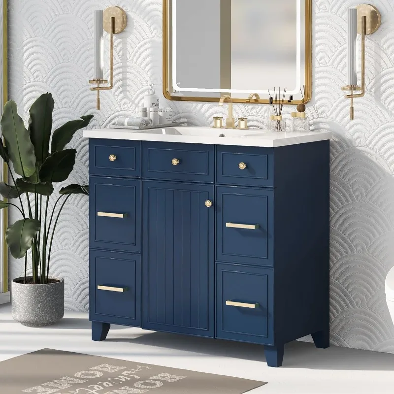 Contemporary Bathroom Vanity Storage Drawers&Soft-Closing Door,Solid Wood Single Basin Cabinet With Resin Integrated Sink
Contemporary Bathroom Vanity Storage Drawers&Soft-Closing Door,Solid Wood Single Basin Cabinet With Resin Integrated Sink