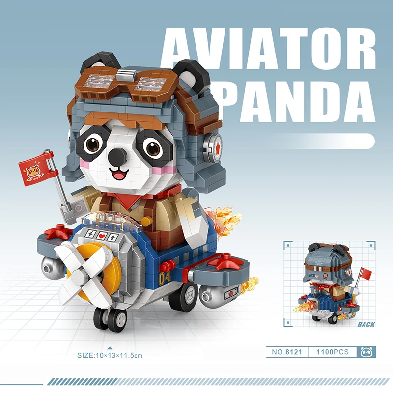 

Creative Panda Pilot Building Block Set DIY Cute Animal Air Force Soldier Jet Model Assembled Ornament Children's Toy Gift