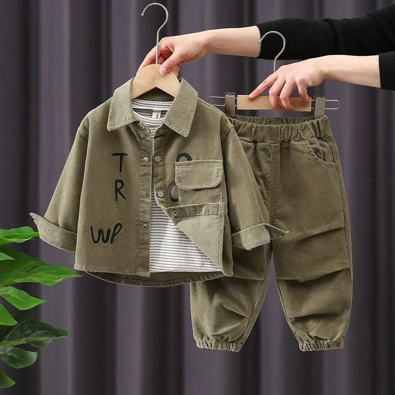 

Spring Autumn Long Sleeve Corduroy Fashion Baby Shirt and Pants Boy's Two Piece Set Trend Kids Suit Cute Chic Children's Clothes