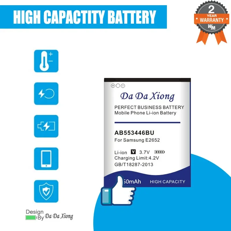 Аккумулятор AB553446BU 2650 мАч для Samsung E2652 C3300 E1110C E2120 E2120C E3300,S5150 B100 L250 M128 M628 W539 X989
Аккумулятор AB553446BU 2650 мАч для Samsung E2652 C3300 E1110C E2120 E2120C E3300,S5150 B100 L250 M128 M628 W539 X989