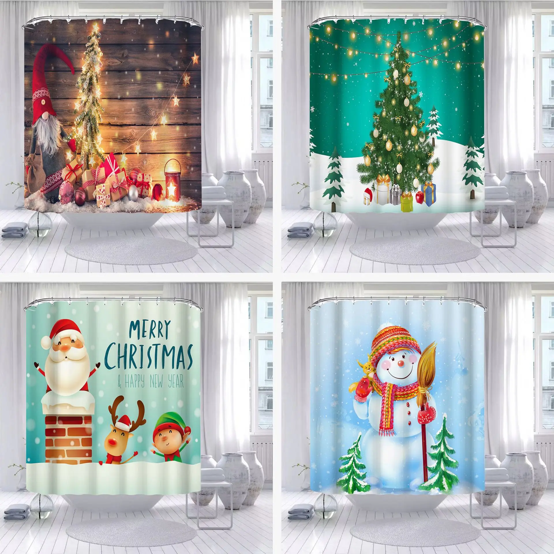 

Рождественская занавеска для душа с Санта-Клаусом, домашний декор, занавеска для ванной и спальни, водонепроницаемый экран для ванной из полиэстера