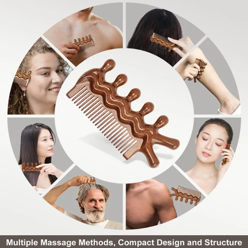 

1PC Body Meridian Massage Comb Sandalwood Five Wide Tooth Comb Acupuncture Therapy Blood Circulation Anti-Static Smooth Hair
