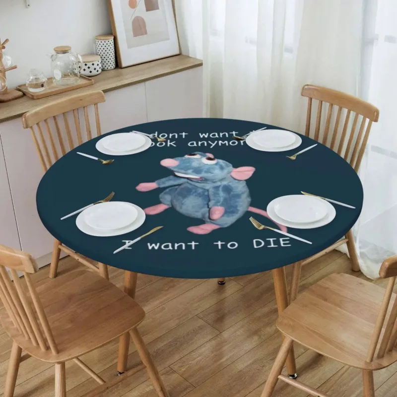 

Round Waterproof Oil-Proof I Don't To Cook Anymore I Want To Die Tablecloth Backed Elastic Edge Cover Table Cloth