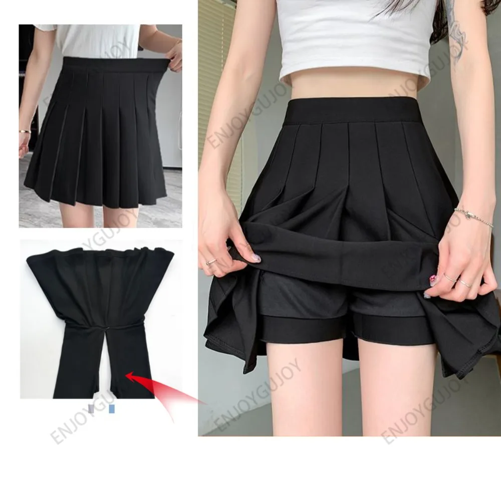

Невидимая плиссированная юбка с открытой промежностью для улицы, эластичная женская короткая юбка-стрейч с высокой талией, трапециевидная мини-юбка