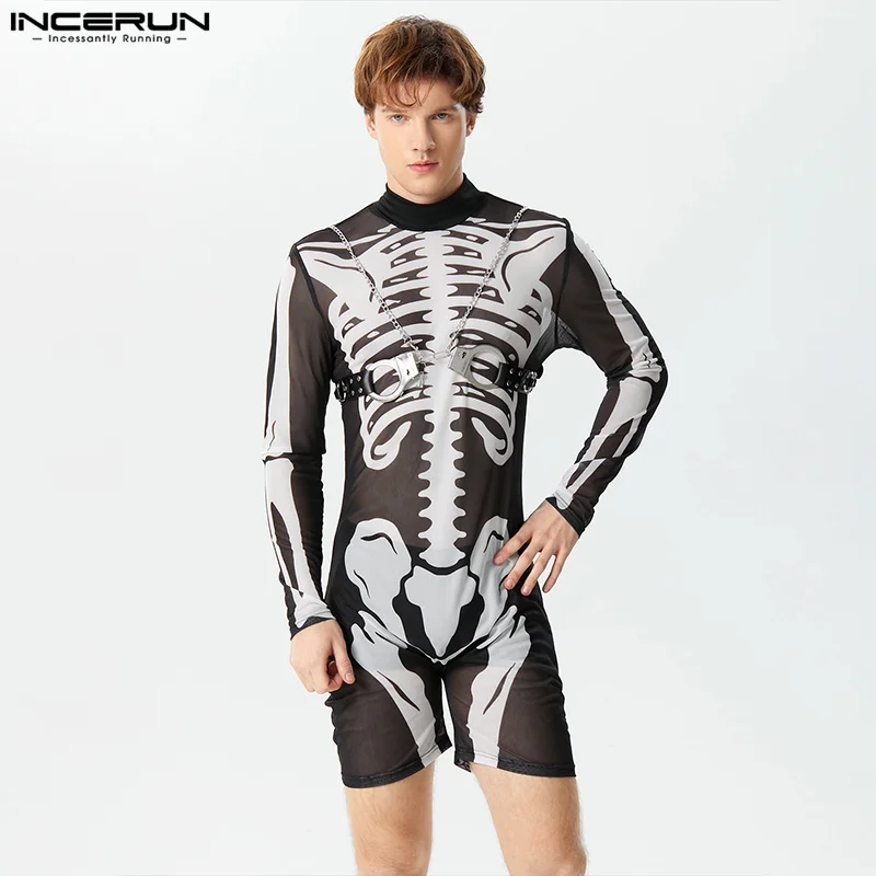 INCERUN 2023 Sexy Style Homewear Rompers New Men Skeleton Print Pattern Jumpsuit Mesh Half High Neck Long Sleeve Bodysuits S-3XL
INCERUN 2023 Sexy Style Homewear Rompers New Men Skeleton Print Pattern Jumpsuit Mesh Half High Neck Long Sleeve Bodysuits S-3XL