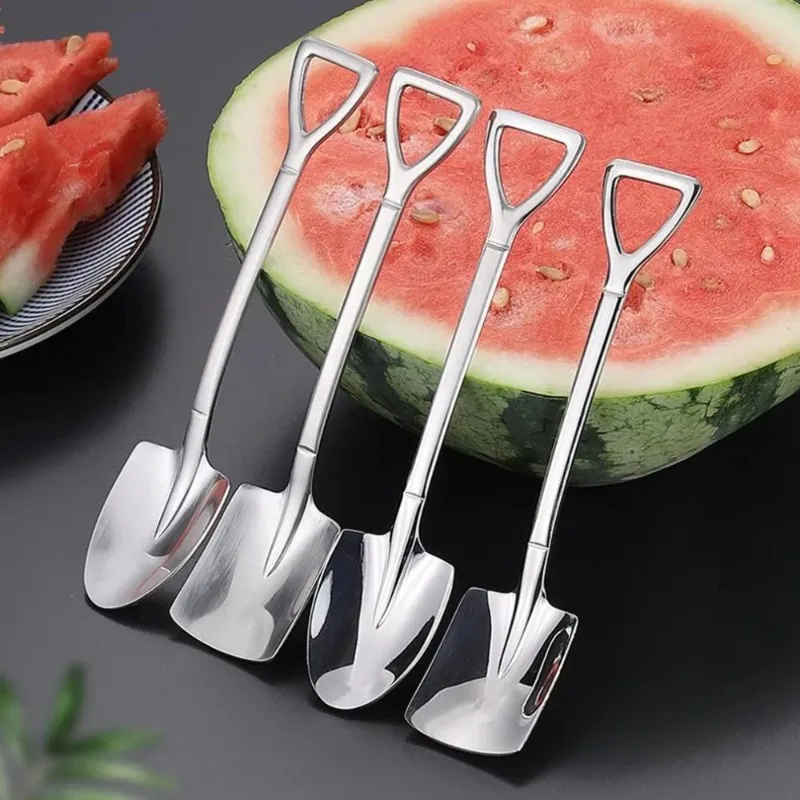 

Creative Shovel Coffee Spoon Stainless Steel Shovel Shape Dessert Spoon Fruit Watermelon Ice Cream Cake Spoons Kitchen Tableware