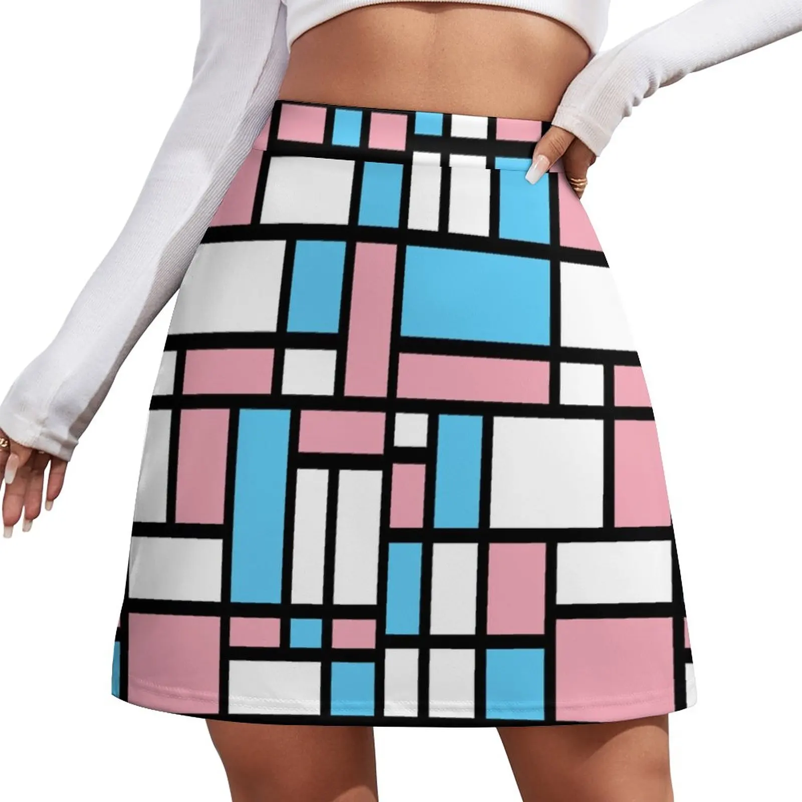 

65 MCMLXV LGBT Transgender Pride Flag Mondrian Color Block Pattern Mini Skirt outfit korean style