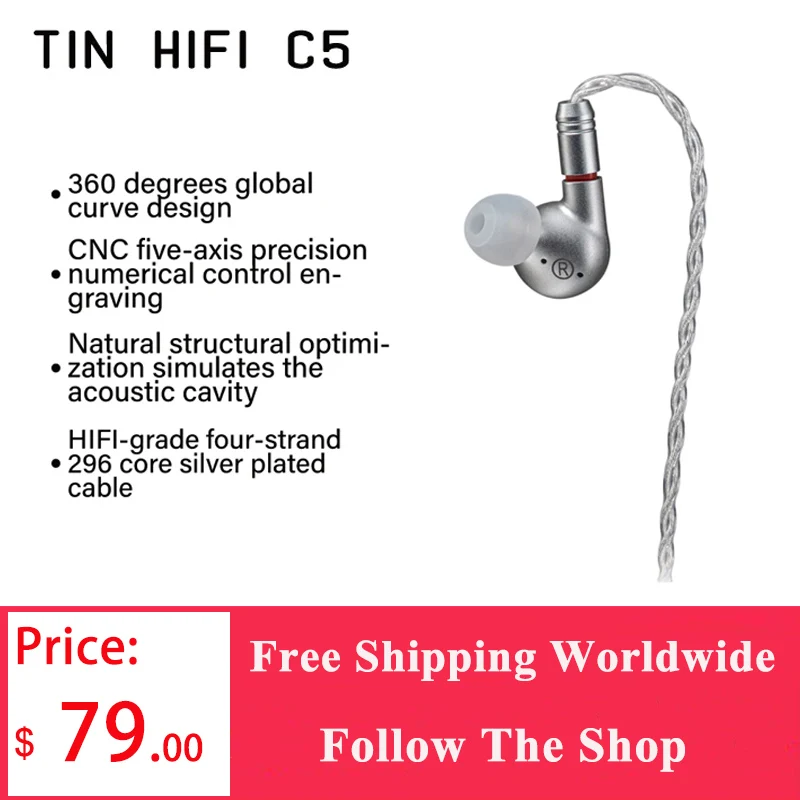 TINHIFI C5 HiFi Audiophile IEM Customized Balanced Armature Driver Earphone In Ear Monitor 0.78mm 2Pin CNC Aluminum Material
TINHIFI C5 HiFi Audiophile IEM Customized Balanced Armature Driver Earphone In Ear Monitor 0.78mm 2Pin CNC Aluminum Material