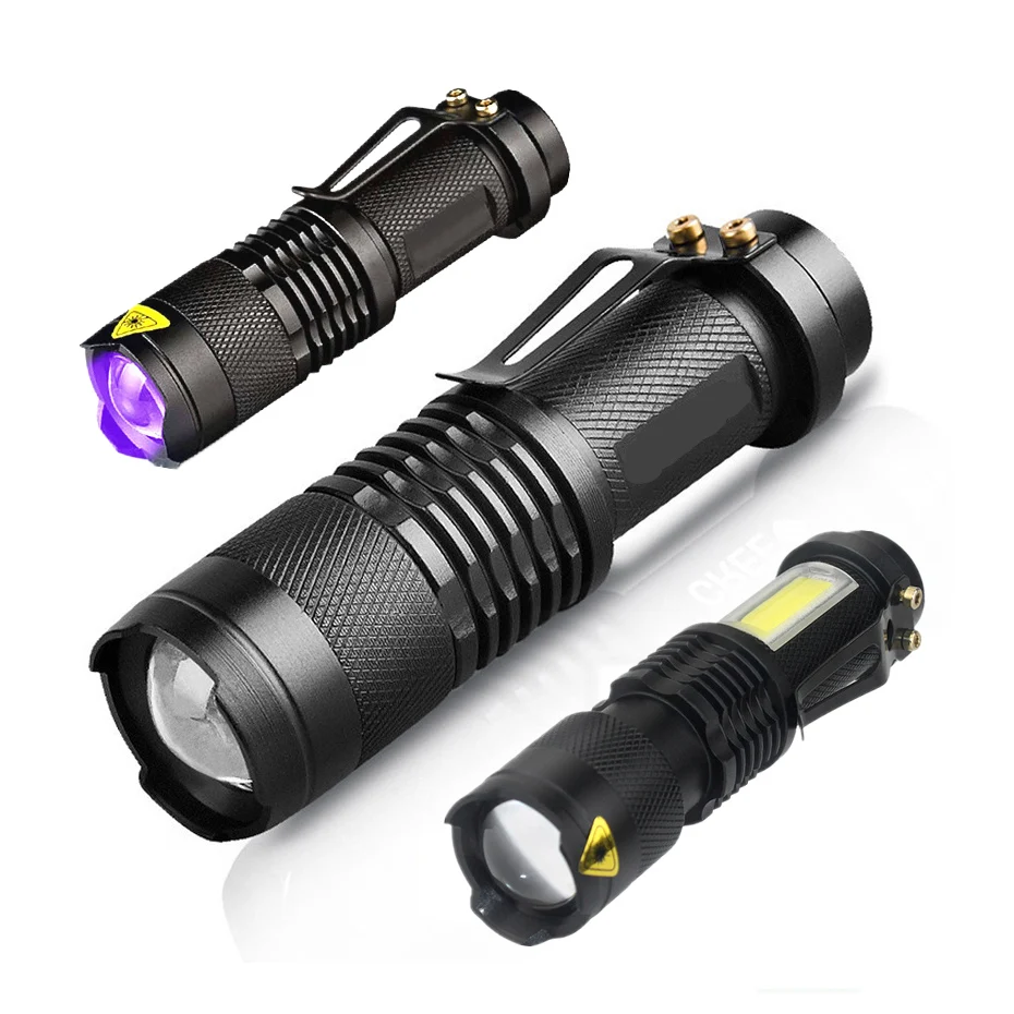 

Mini LED Flashlight Zoom Uv Led Light Torch Waterproof Zoomable Lanterna Use AA 14500 battery Q5 COB Flashlights Camping Outdoor