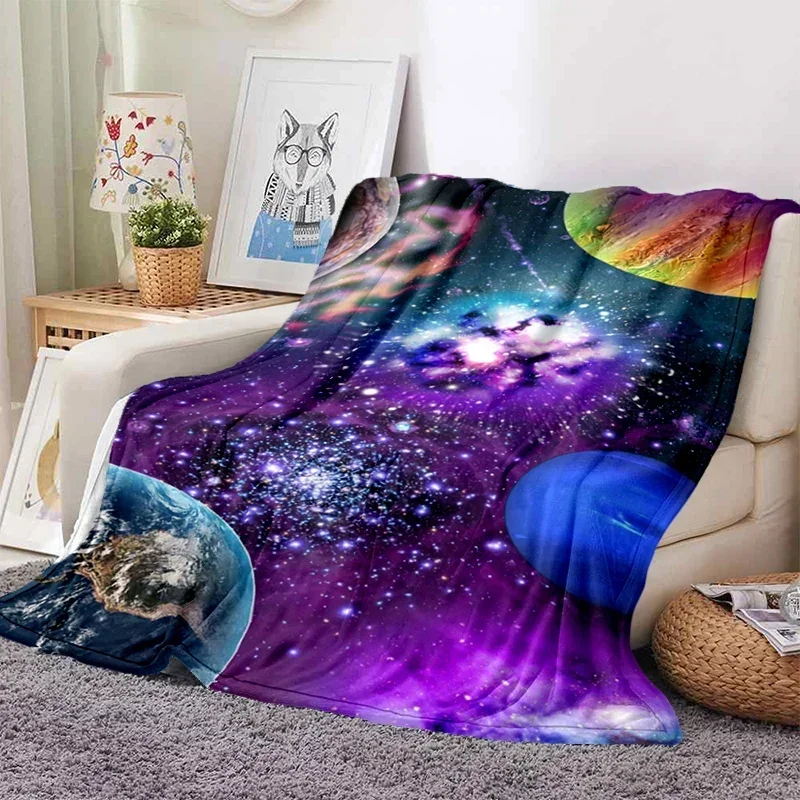

Одеяло Space Galaxy, теплое плюшевое покрывало, шаль для кровати, дивана, Детские Мультяшные фланелевые одеяла, пушистые мягкие и уютные термальные