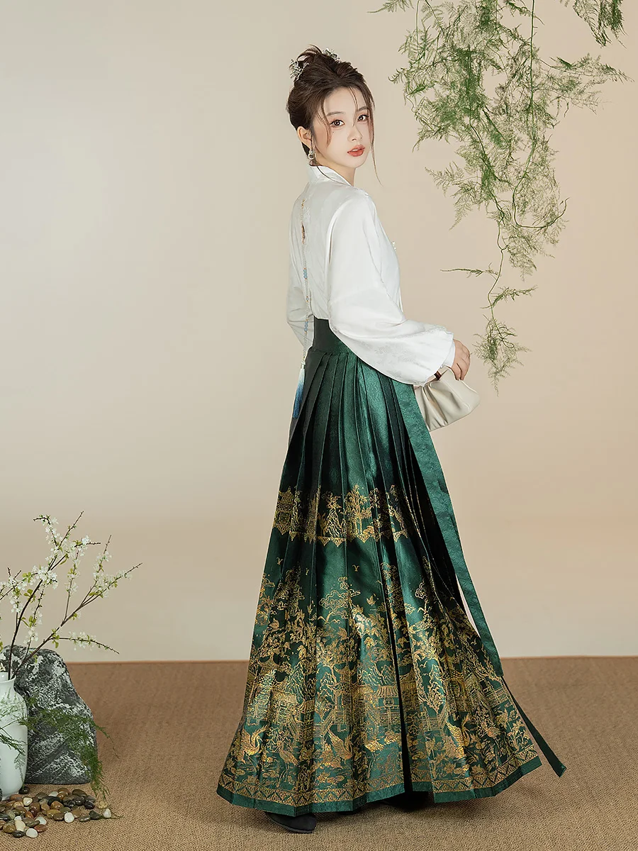 

Mamian Qun Skirt High Quality Vintage High Waist Slimming Fashion Horse-Face Skirt New Chinese Style Hanfu Mopping Long Skirt