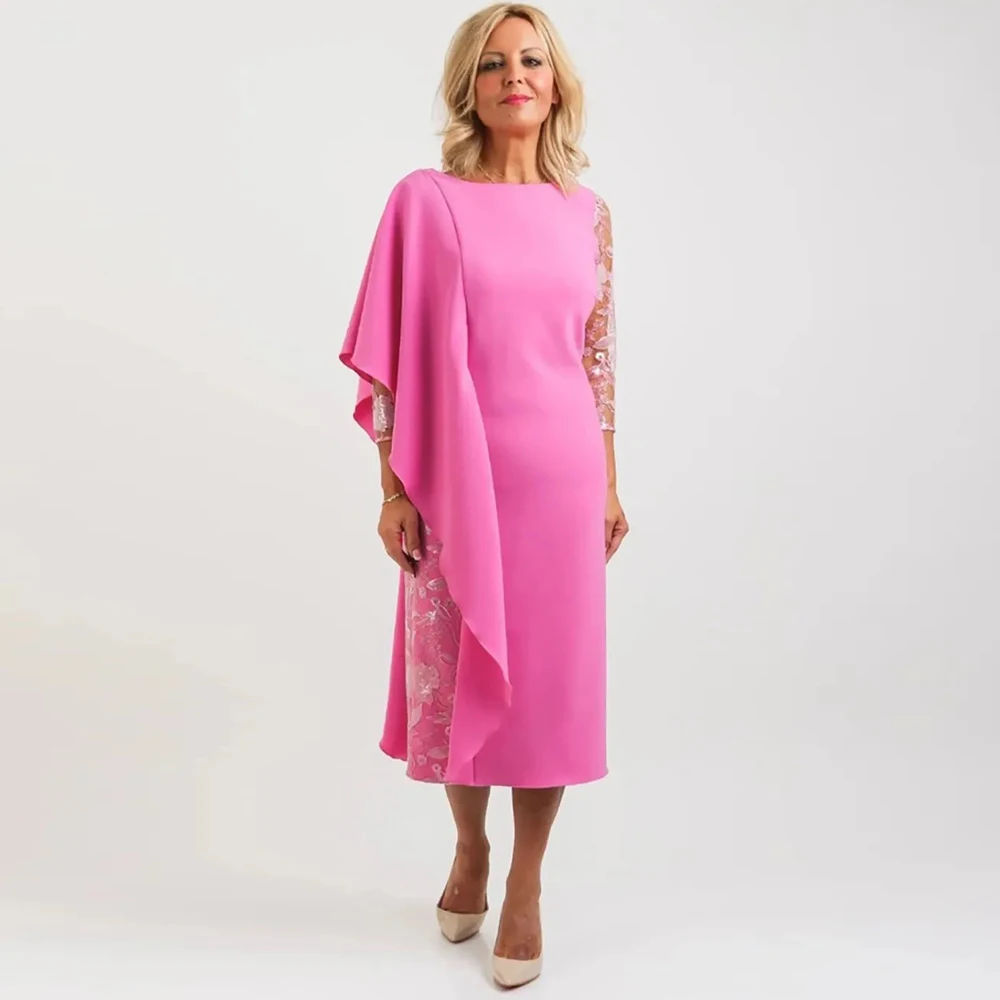 Elegant Lace Sleeve Straight Mother of the Bride Dresses Ruffles Side Tea Length Formal Party Gown Embroider Back Robe De Soiree
Elegant Lace Sleeve Straight Mother of the Bride Dresses Ruffles Side Tea Length Formal Party Gown Embroider Back Robe De Soiree