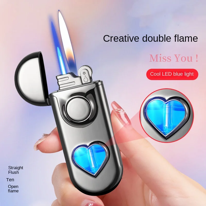 

Two Types Flames Visible Gas Torch Lighter Metal Flint Portable Windproof Unusual Cigarette Cigar Lighters Butane Gas Lighter