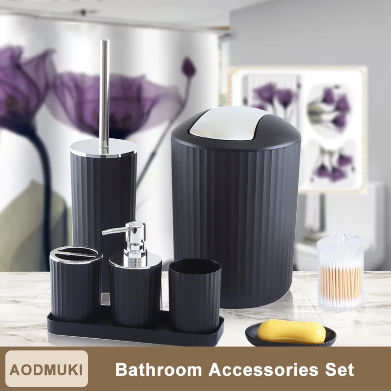 

Plastic Corrugated Circular Bathroom Accessories Set Toilet Brush Soap Dispenser Mouthwash Cup Toothbrush Holder Soap Dish Tray