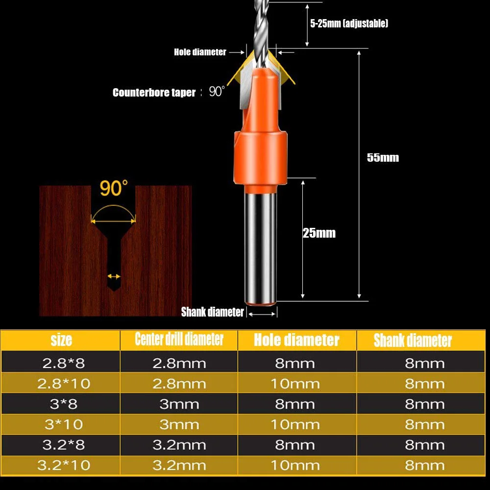 8mm/10mm Countersink Drill Bit Self Tapping Screw Taper HSS Woodworking Countersink Router Bit Screw Extractor Hard Alloy Tool
8mm/10mm Countersink Drill Bit Self Tapping Screw Taper HSS Woodworking Countersink Router Bit Screw Extractor Hard Alloy Tool