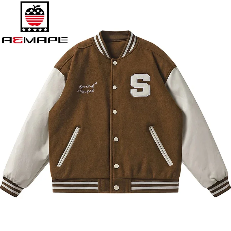 

Varsity Baseball Bomber Jacket Men Loose Unisex s College Coats Fleece Uniform Trendy Women Streetwear