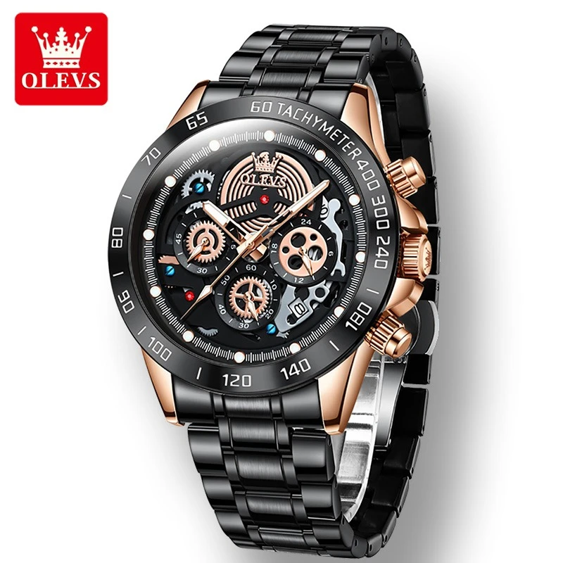 

OLEVS 9921 Quartz Sport Watch Gift Stainless Steel Watchband Round-dial Chronograph Calendar Luminous Small second