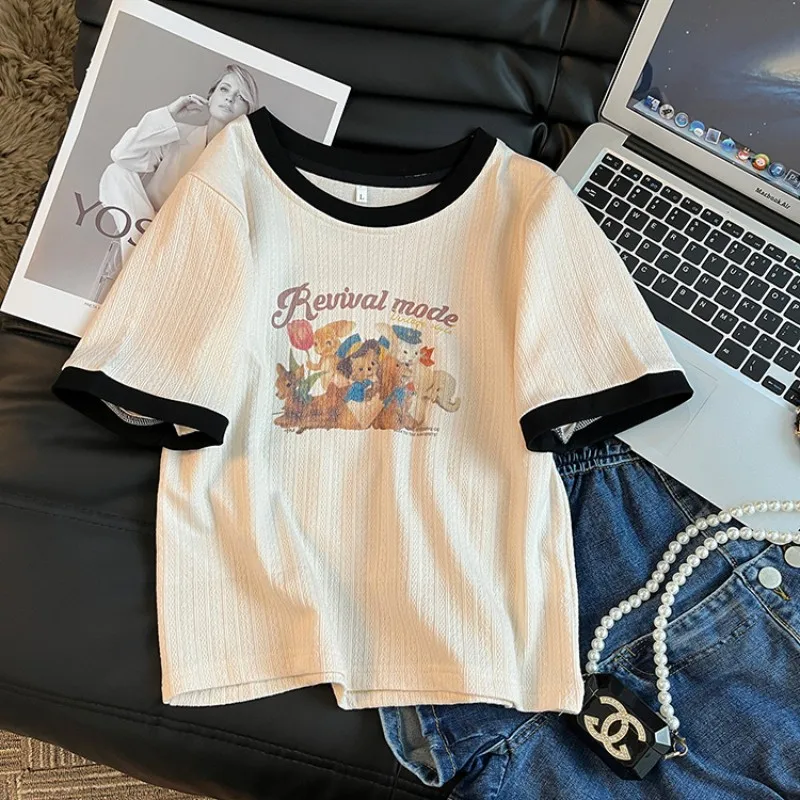 Pure Cotton Short Sleeved T-Shirt For Women'S Ins Trend 2023 Korean Version New Design Sense Contrast Color Cartoon Slim Fitting
Pure Cotton Short Sleeved T-Shirt For Women'S Ins Trend 2023 Korean Version New Design Sense Contrast Color Cartoon Slim Fitting