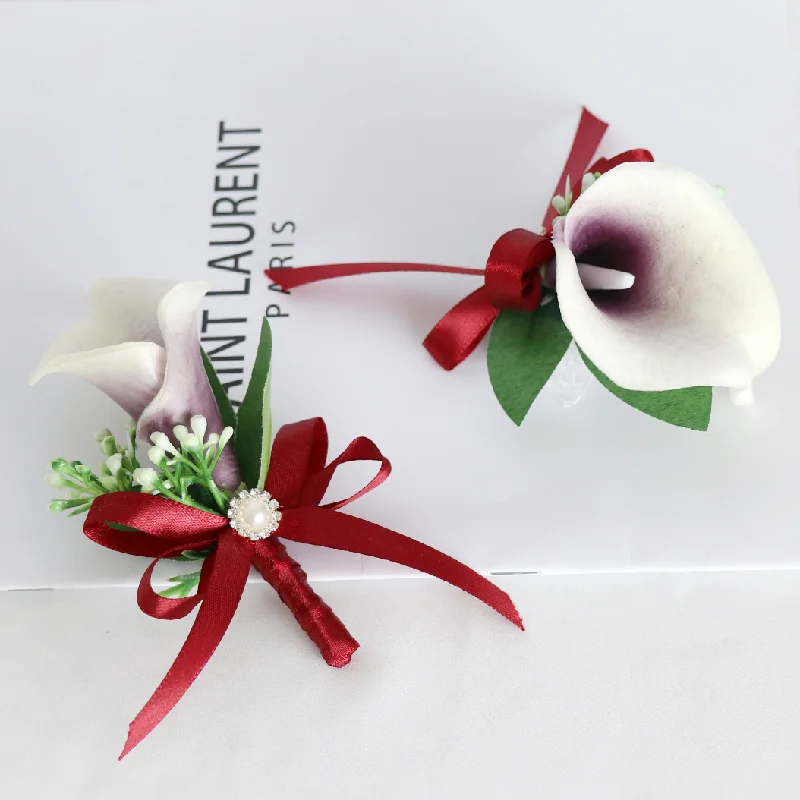

Boutonniere and Wrist Corsage Western style wedding, bridegroom and bride banquet, sisters and girlfriends