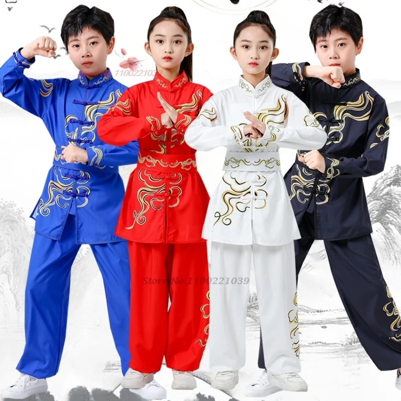

2024 chinese children tai chi wushu clothing cloud print martial arts suit kung fu uniform wing chun shaolin kungfu training set