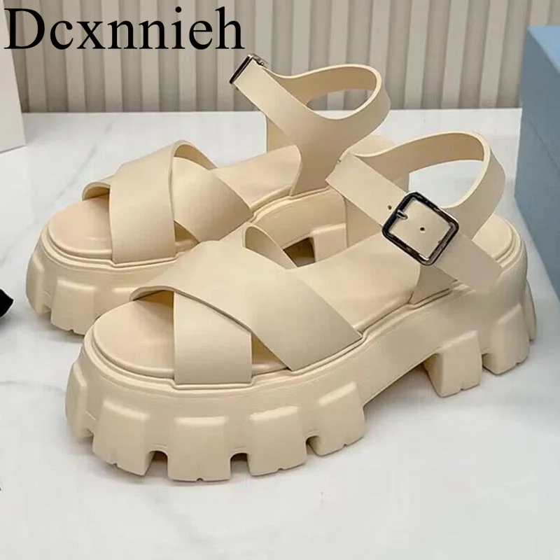 

2024 New Anti slip Thick Sole Sandals for Women's Round Toe Open Toe Cross Sandals Women's Summer Outdoor Vacation Leisure Shoes