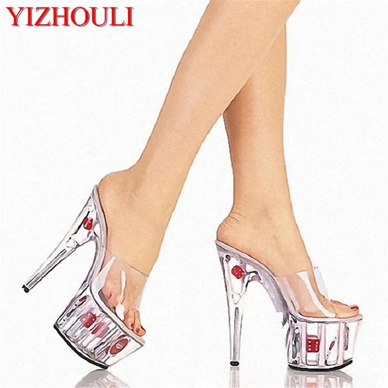 

Europe and the United States princess 15 cm high heels While the shoes 15 cm antiskid peep-toe glass dance shoes