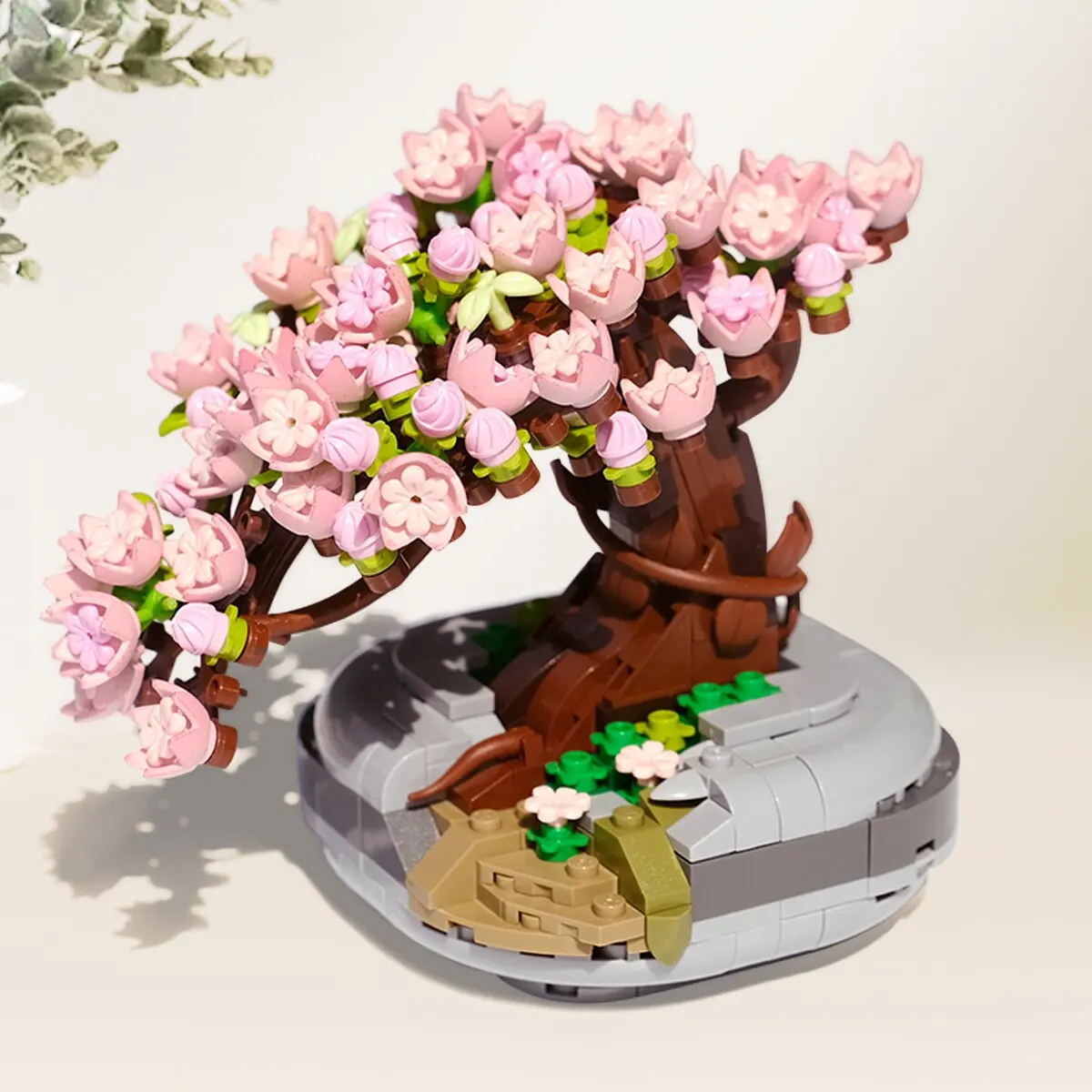 

Artistic shape succulent building block potted cherry blossom tree creative decoration Valentine's Day bouquet as a children's g