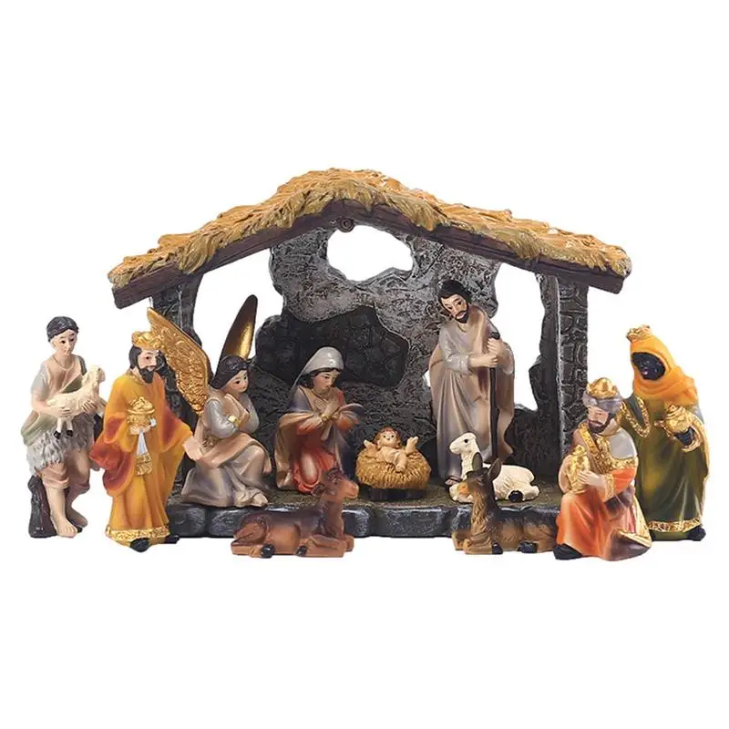 

Nativity Manger Set 12 Pcs Christmas Village Nativity Scene Set Resin Crafts Statue For Home Tabletop Ornaments Christmas Scene