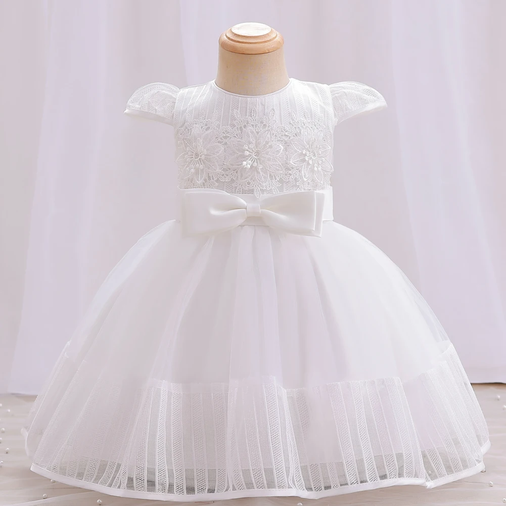 

Белое платье с цветочным рисунком милые вечерние бальные платья из тюля с кружевом для маленьких девочек, одежда для крещения для маленьких девочек от 0 до 12 месяцев, 3 года