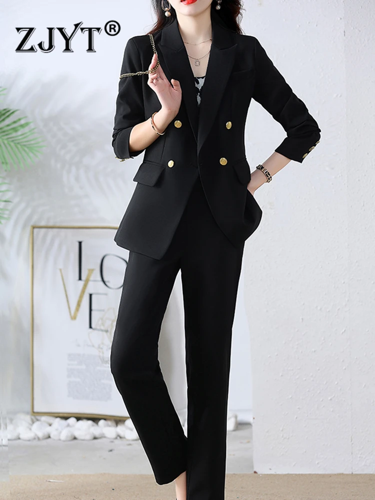 ZJYT Elegant Office Lady Blazer Pant Sets 2 Piece for Women 2023 Autumn Work Wear Outfit Double Breasted Jacket Trousers Suit
ZJYT Elegant Office Lady Blazer Pant Sets 2 Piece for Women 2023 Autumn Work Wear Outfit Double Breasted Jacket Trousers Suit