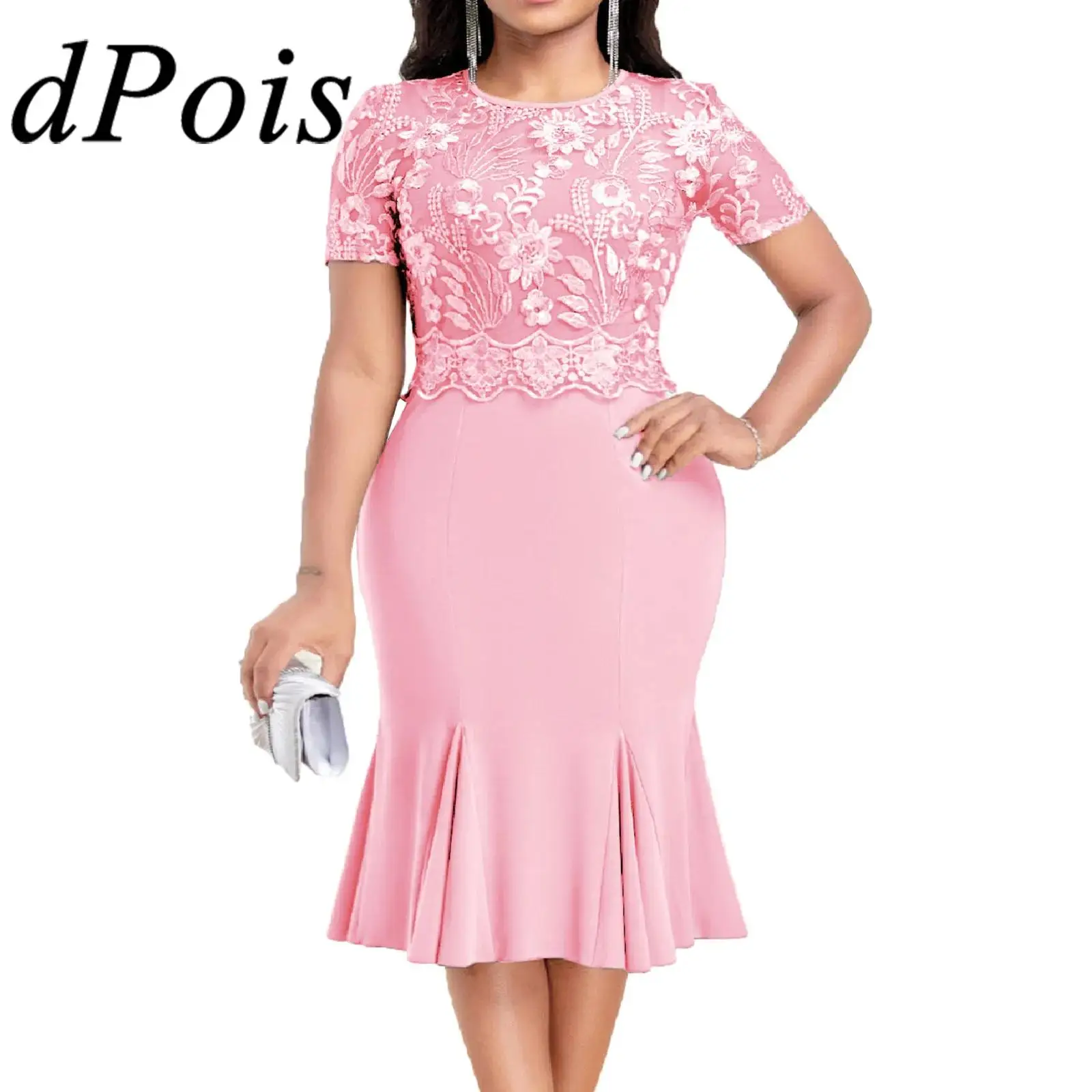 Womens Elegant Embroidered Lace Dress Round Neck Short Sleeve High Waist Banquet Party Dress Femme Festival Evening Gowns
Womens Elegant Embroidered Lace Dress Round Neck Short Sleeve High Waist Banquet Party Dress Femme Festival Evening Gowns