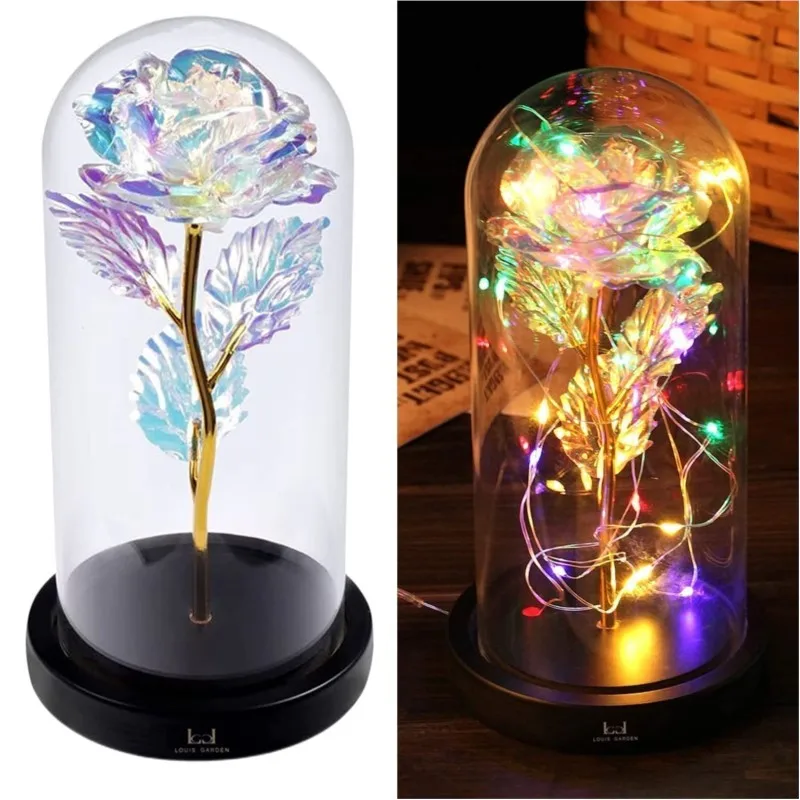 

Faux Flowers Galaxy Rose Gifts For Her Wife Mom, Enchanted Rose In Glass Dome, Mother,Day Birthday Gift, LED Lights And Flowers