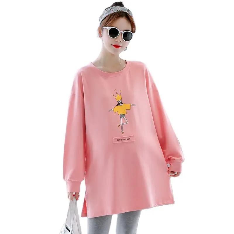 Autumn Long Sleeve Pregnant Women Cotton T-shirt Side Split Fashion Printing Maternity Hoodies Plus Size Pregnancy Clothes Loose 
Autumn Long Sleeve Pregnant Women Cotton T-shirt Side Split Fashion Printing Maternity Hoodies Plus Size Pregnancy Clothes Loose
