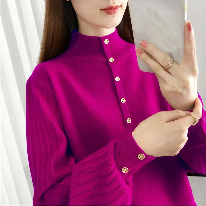 2023 Autumn and Winter Women's Solid Half High Collar Long Sleeve Button Loose Knitted Sweater Fashion Casual Office Lady Tops
2023 Autumn and Winter Women's Solid Half High Collar Long Sleeve Button Loose Knitted Sweater Fashion Casual Office Lady Tops