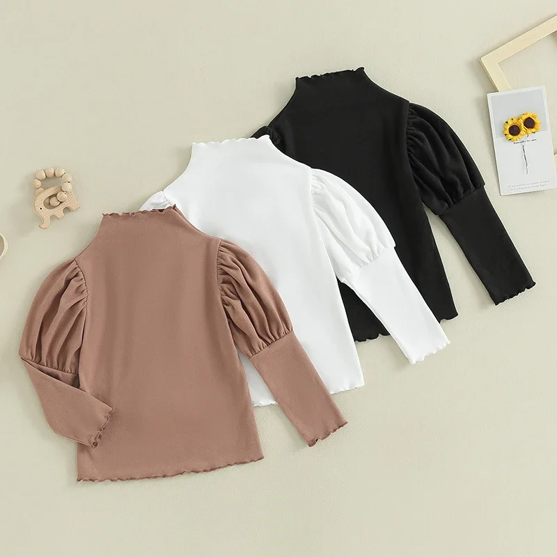 

FOCUSNORM 3pcs/Sets Autumn Toddler Kids Girls T-shirt 1-6Y Long Sleeve Turtleneck Solid Tops for Casual Daily