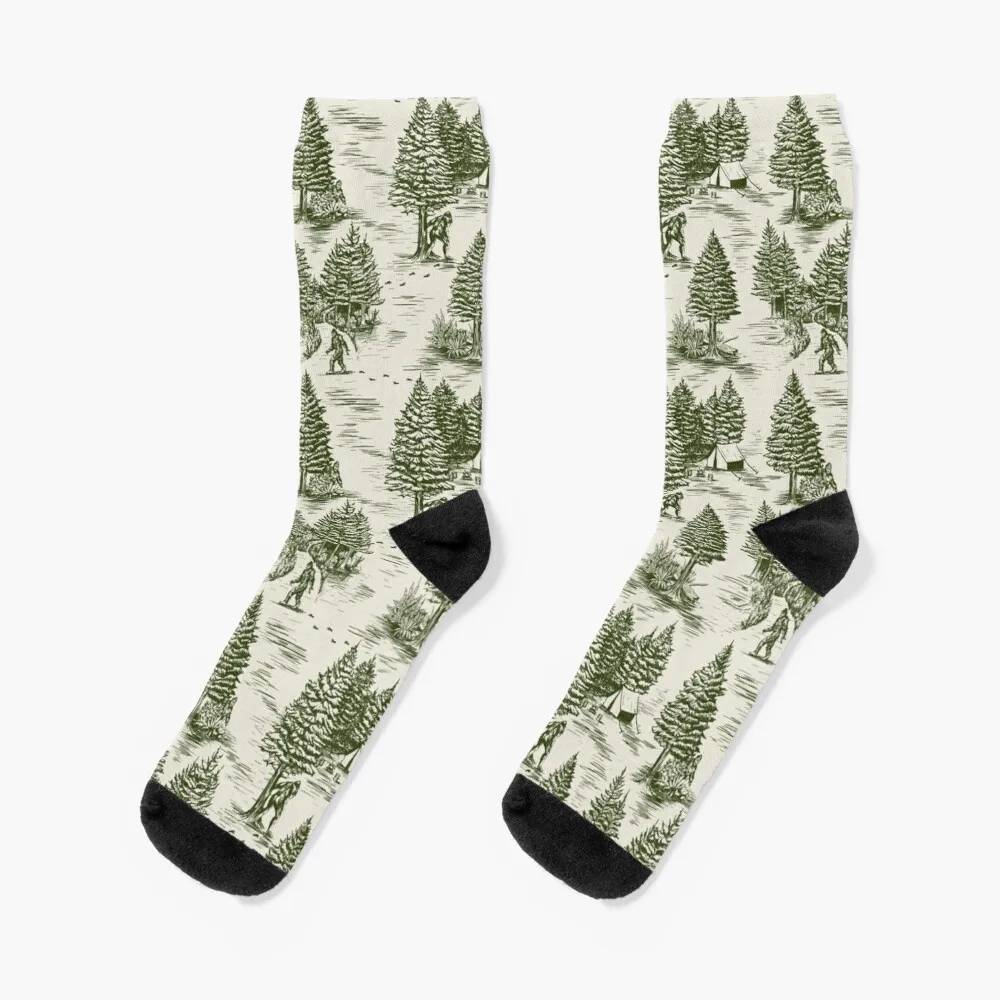 

Bigfoot / Sasquatch Toile de Jouy in Forest Green Socks Women'S Compression Sock