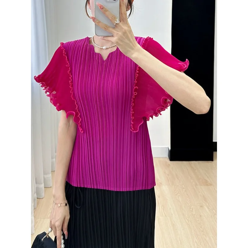 GGHK Miyake Pleated Short Women's T-shirt Fashion V-neck Petal Sleeve Design Loose Casual Versatile Tops Summer New
GGHK Miyake Pleated Short Women's T-shirt Fashion V-neck Petal Sleeve Design Loose Casual Versatile Tops Summer New