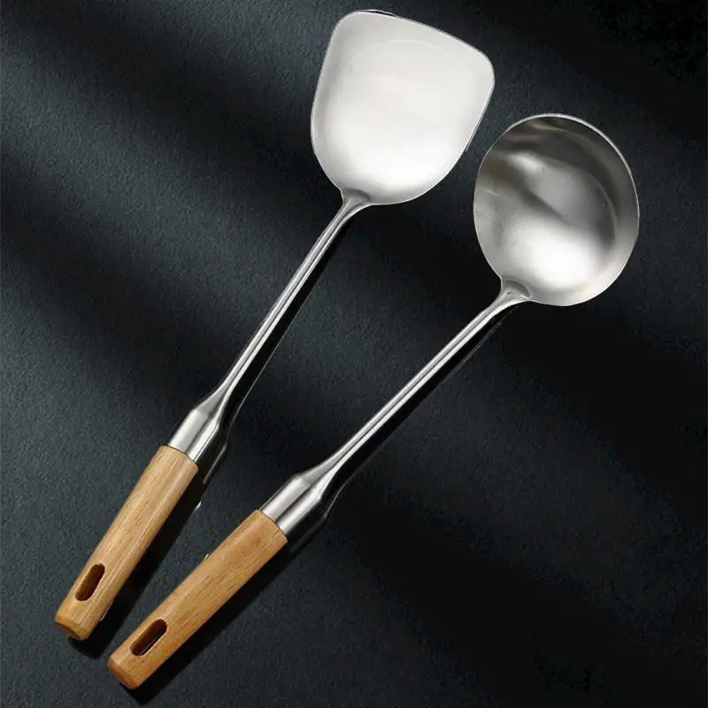 

Stainless Steel Soup Spoon Spatula Kitchenware Set Kitchen Stir-Fry Spatula Household Kitchenware Supplies Cooking Utensils