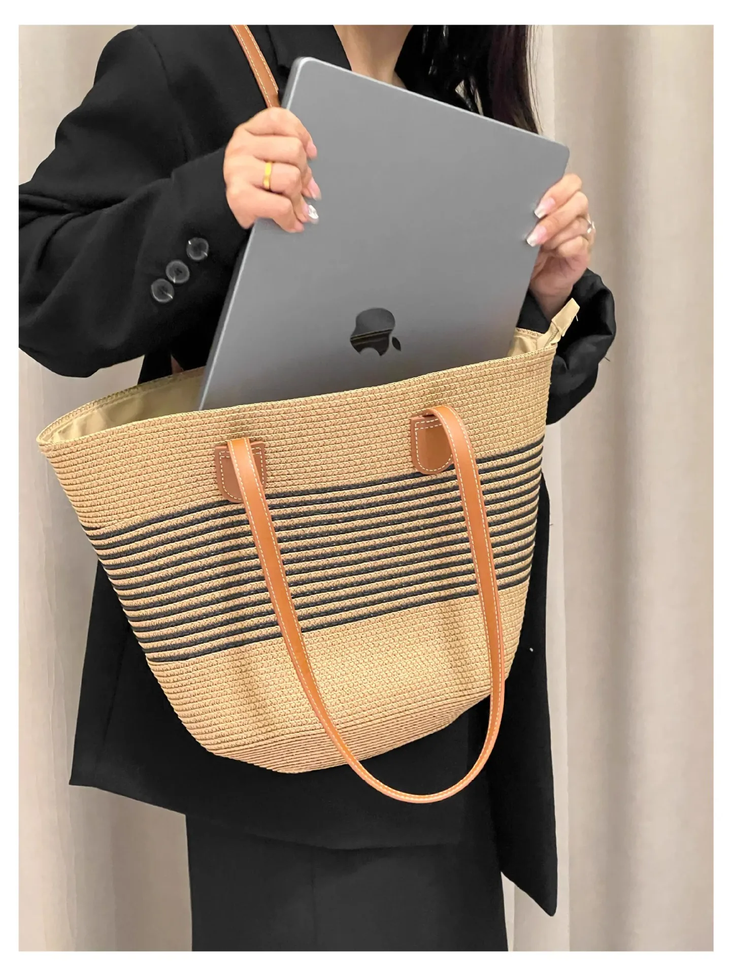 Braided Basket Beach Bag - Large Handmade Rattan Summer Tote 11 Sed461669111b4183a6164157179d11b4p