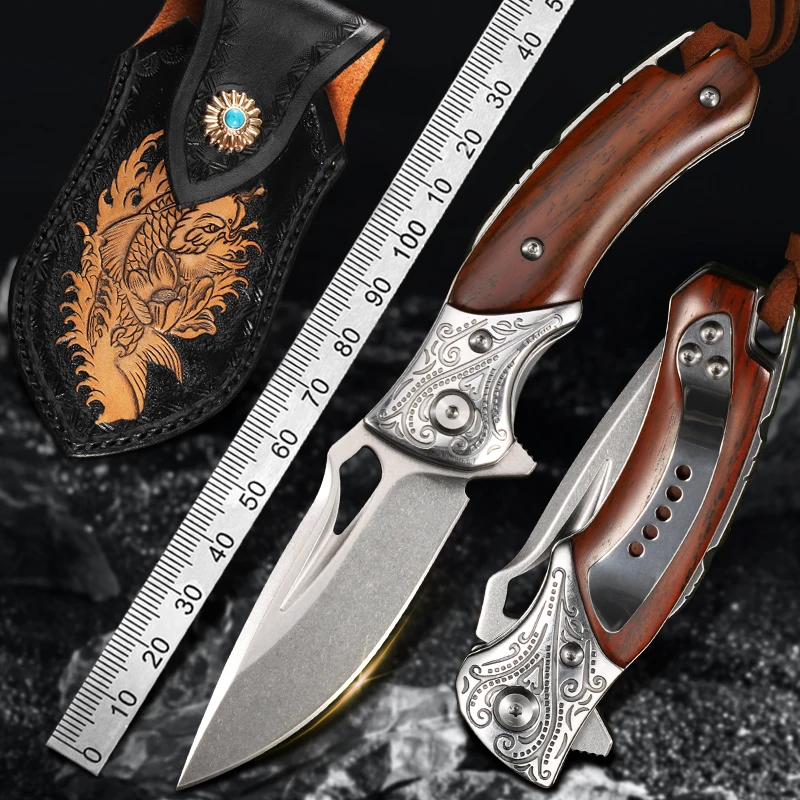 

M390 Steel folding knife Sand Ironwood handle Camping hunting knife Outdoor High hardness Sharp Survival EDC self-defense tool