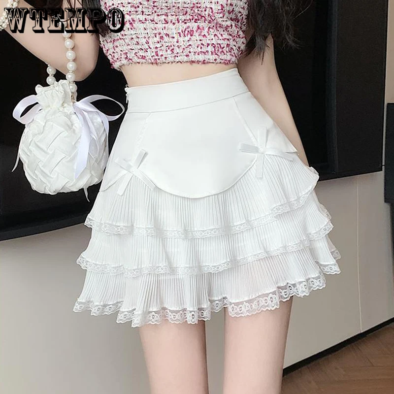 WTEMPO Kawaii Lace Mini Skirts Women Summer High Waist Cute Bow Ruffle Patchwork Lolita White Black Pleated A-line Layer Skirts
WTEMPO Kawaii Lace Mini Skirts Women Summer High Waist Cute Bow Ruffle Patchwork Lolita White Black Pleated A-line Layer Skirts