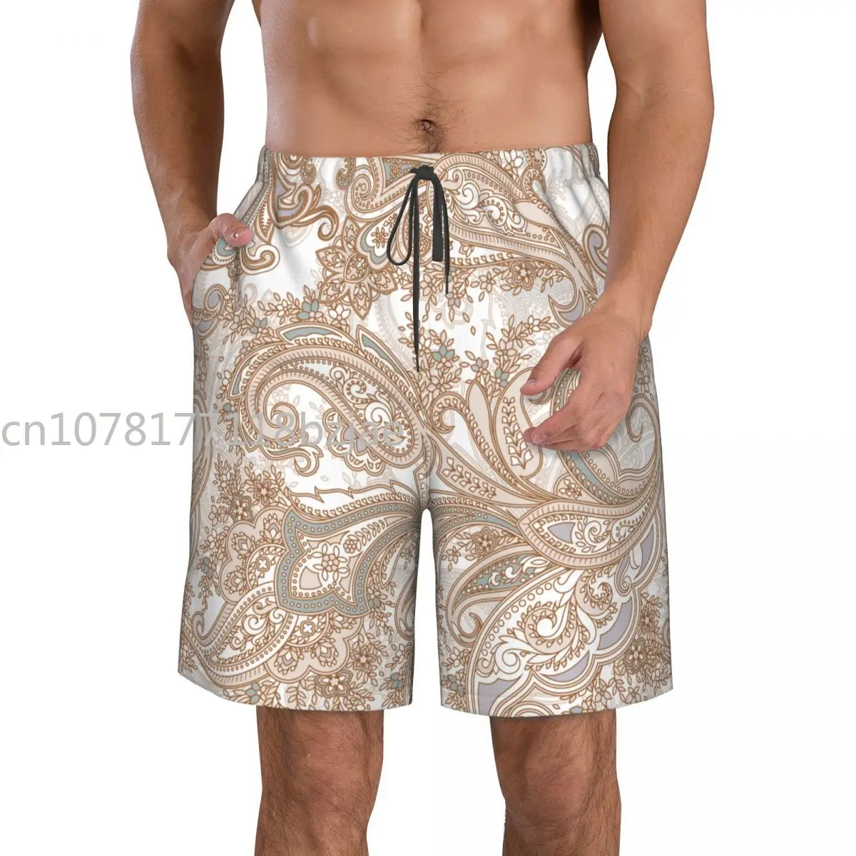 

Paisley 3D Printing Summer Men's Shorts Beach Hawaiian Leisure Style Drawstring Home Shorts