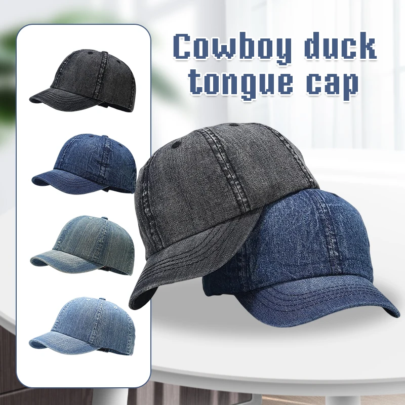 

New Men Denim Baseball Cap Hat Fashion Washed Denim Duck Tongue Hats Short Brim British Retro Versatile Neutral Sunscreen Cap