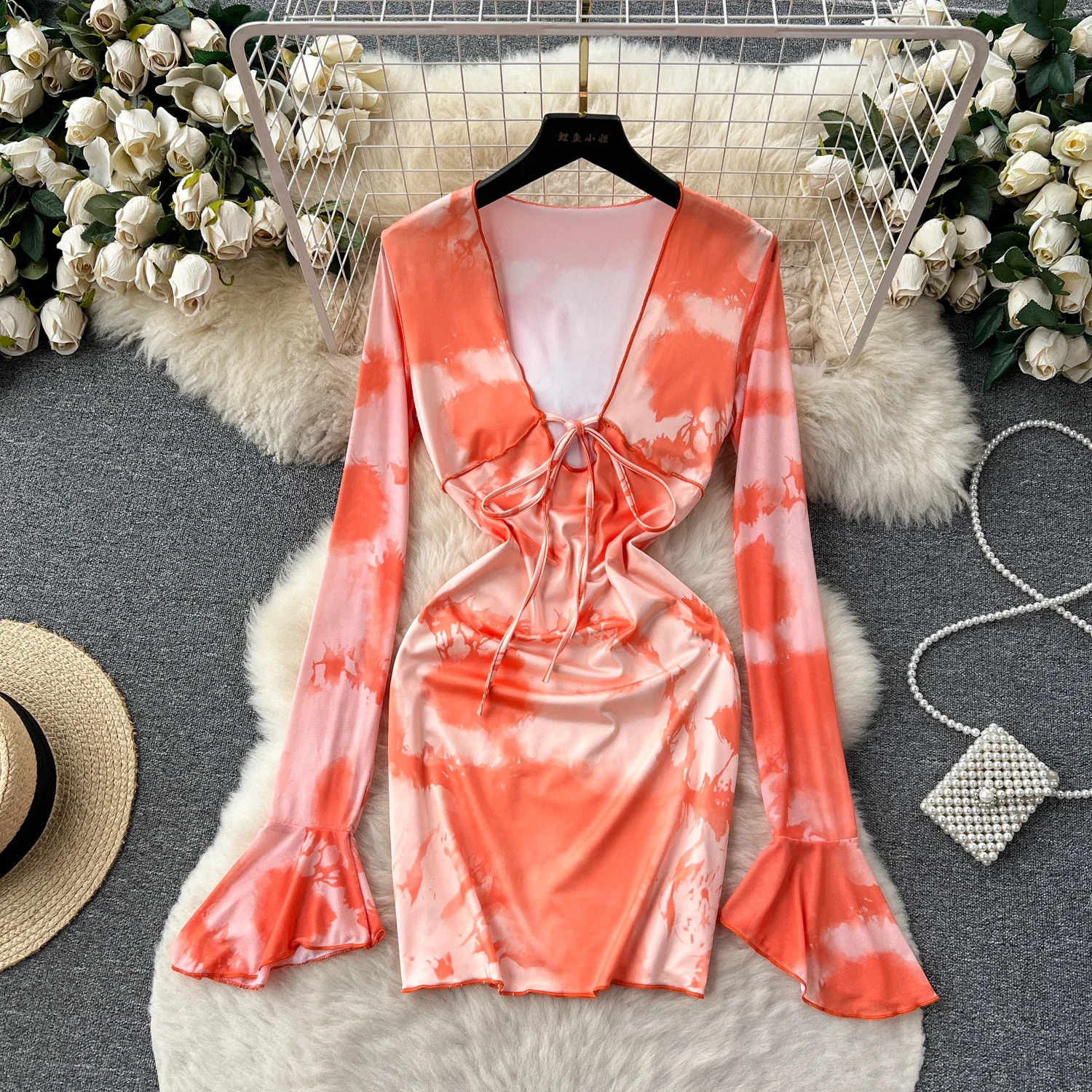 Sexy Hollow Bandage Tie-dye Print Hotsweet Dress Elegant Vestidos Flare Long Sleeve Slim Women Spring Autumn Vintage Dress
Sexy Hollow Bandage Tie-dye Print Hotsweet Dress Elegant Vestidos Flare Long Sleeve Slim Women Spring Autumn Vintage Dress
