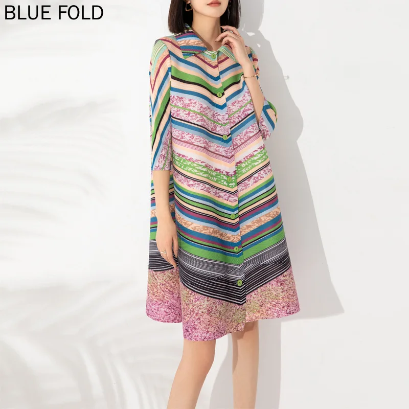 MIYAK-Loose Pleated Dress, Square Collar, Wave Print, Single-Breasted Button Three-Quarter Sleeve Shirt, Large Size, New, Autumn
MIYAK-Loose Pleated Dress, Square Collar, Wave Print, Single-Breasted Button Three-Quarter Sleeve Shirt, Large Size, New, Autumn